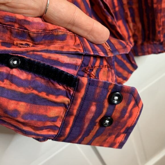 Visconti Orange Purple Tie Dye Look Designer Cotton Long-sleeve Shirt M-094 Sz S - Picture 4 of 9